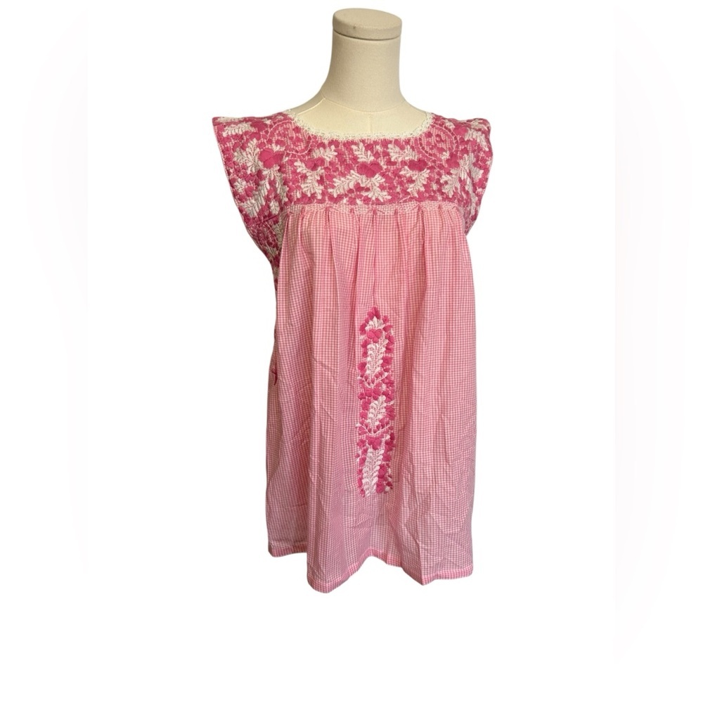 Mi Golondrina Embroidered Pink Top Women’s Small Floral Sleeveless Blouse - Picture 4 of 10
